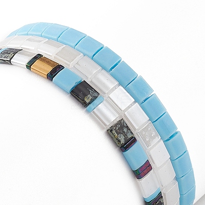 3Pcs 3 Style Glass Seed Rectangle Beaded Stretch Bracelets Set BJEW-JB09037-1