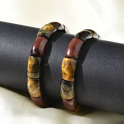 Natural Tiger Eye Bead Stretch Bracelets for Women Men BJEW-C097-02A-1