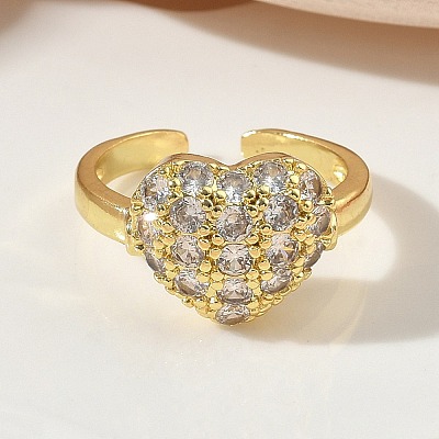 Brass Micro Pave Cubic Zirconia Cuff Open Rings RJEW-C163-03A-G-1