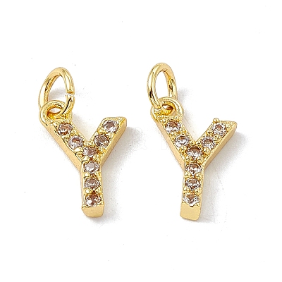 Real 18K Gold Plated Brass Micro Pave Clear Cubic Zirconia Charms KK-E068-VB452-Y-1