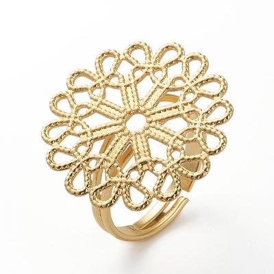 Brass Filigree Ring Settings KK-G379-02G-1