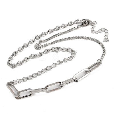 304 Stainless Steel Paperclip Chain Twisted Chain Cable Chain Necklaces for Women Men NJEW-A053-01P-1