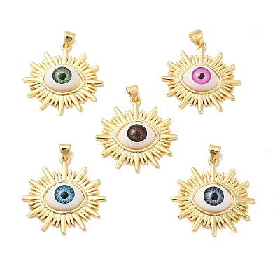 Evil Eye Resin Brass Pendants RESI-E026-02G-M-1