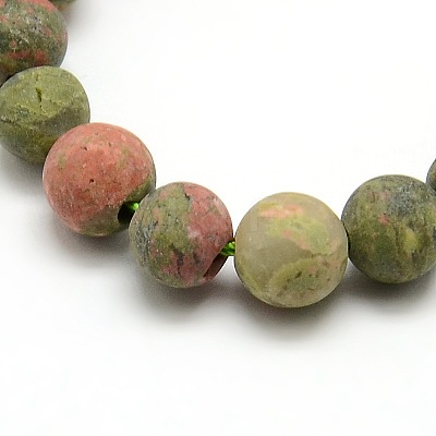 Natural Frosted Unakite Round Bead Strands G-M064-6mm-06-1
