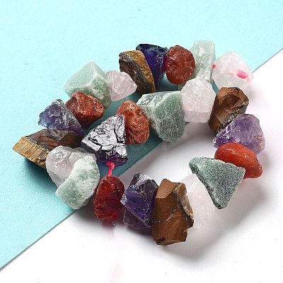 Raw Rough Natural Amethyst & Tiger Eye & Green Aventurine & Rose Quartz & Carnelian Beads Strands G-P528-A11-01-1
