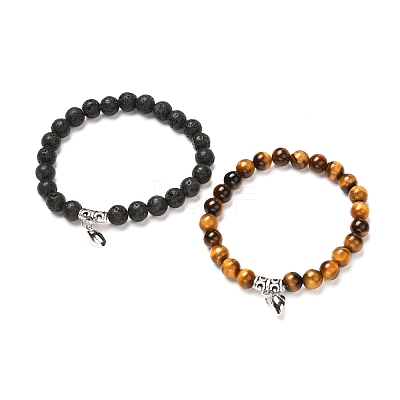 Heart Alloy Charm Stretch Bracelets Set for Couples BJEW-JB06740-1