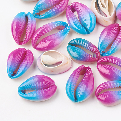 Spray Painted Natural Cowrie Shell Beads X-SHEL-S274-01-1