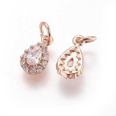 Brass Cubic Zirconia Charms KK-E772-14B-RG-1