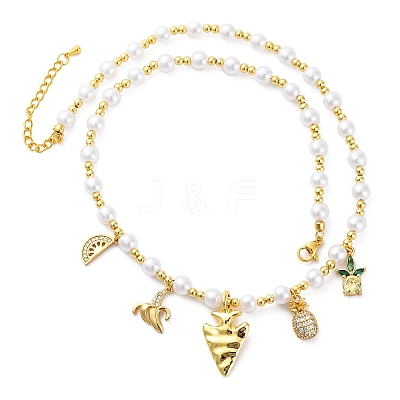 Brass Micro Pave Clear Cubic Zirconia Beaded Necklaces NJEW-Z059-05G-1