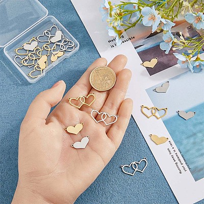 24Pcs 4 Styles Valentine's Day 304 Stainless Steel Connector Charms STAS-DC0011-68-1