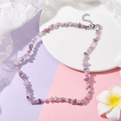 Natural Lepidolite/Purple Mica Stone Chip Beaded Necklace NJEW-JN04615-04-1