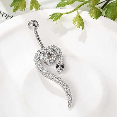 Alloy Rhinestone Snake Curved Barbell Belly Rings LS-AJEW-R007-03P-02-1