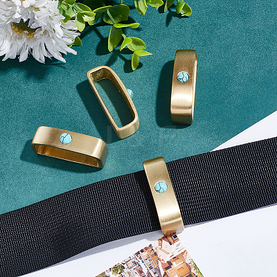 4Pcs 2 Style Brass with Synthetic Turquoise Loop Keepers KK-WR0001-08-1