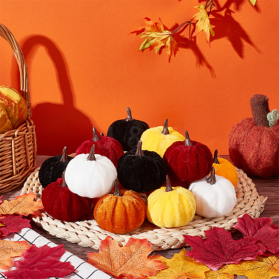 18Pcs 6 Colors Mini Velvet Imitation Pumpkin Display Decoration AJEW-NB0005-41-1
