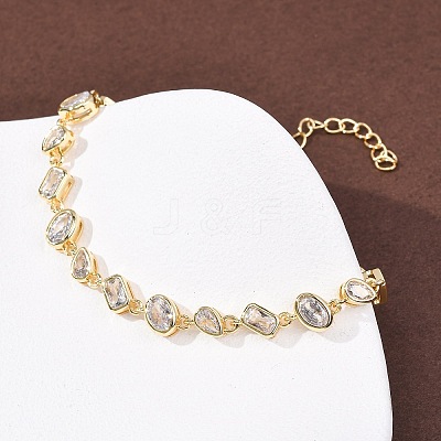 Brass Micro Pave Clear Cubic Zirconia Link Chain Bracelets for Women BJEW-K274-13G-1