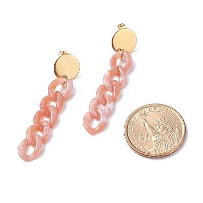 Chunky Acrylic Curb Chain Long Dangle Stud Earrings for Women EJEW-JE04771-1