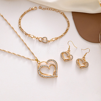 Heart Alloy Crystal Rhinestone Pendant Necklace & Dangle Earring & Link Bracelet Sets FS-WGED074-01-1