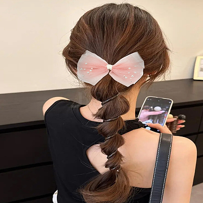 4Pcs 4 Colors Bowknot Polyester Alligator Hair Clips PHAR-LP0002-38-1