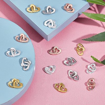 16 Sets 4 Colors Brass Two Loops Heart Interlocking Clasps for DIY Jewelry KK-FH0004-13-1
