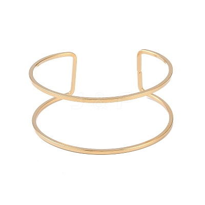 Ion Plating(IP) 304 Stainless Steel Hollow Open Cuff Bangles for Women BJEW-S155-04G-1