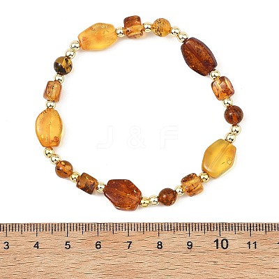 Natural Amber & Non-magnetic Synthetic Hematite Beads Stretch Bracelets for Women Men BJEW-JB13775-1