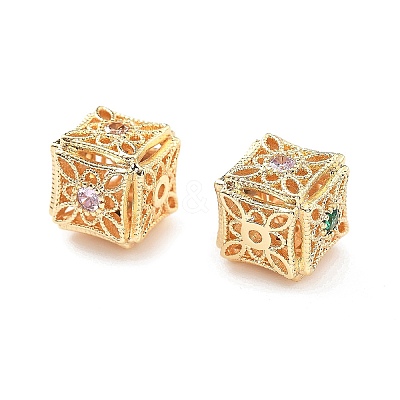 Brass Micro Pave Cubic Zirconia Beads KK-G523-12G-1
