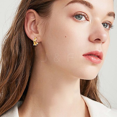 Shell Pearl C-shape Stud Earrings with Clear Cubic Zirconia JE948A-1