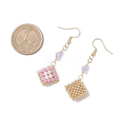 304 Stainless Steel Handmade Glass Seed Beads Rhombus Dangle Earrings EJEW-MZ00517-01-1
