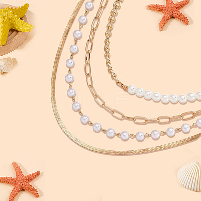 Alloy & Imitaiton Pearl Necklaces Set NJEW-WH20007-02C-1