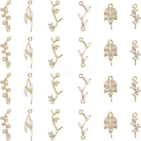 SUPERFINDINGS 24Pcs 6 Styles Brass Clear Cubic Zirconia Connector Charms KK-FH0004-47-1