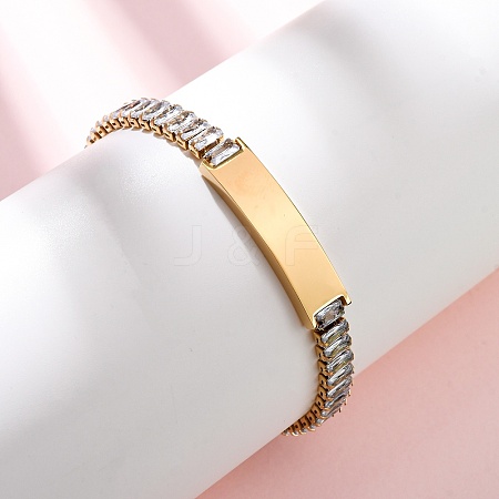 304 Stainless Steel Glass Link Chain Bracelets BJEW-G753-03G-01-1