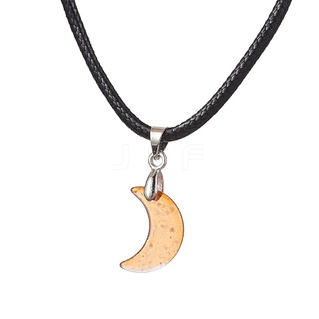 Glass Crescent Moon Pendant Necklaces NJEW-JN04579-02-1
