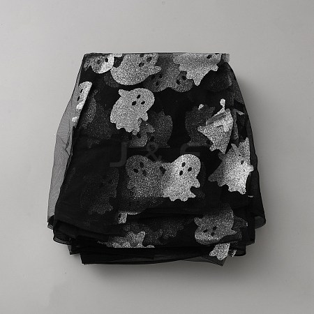 Halloween Ghost Pattern Polyester Mesh Fabric DIY-WH0740-06-1