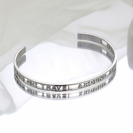 Stylish Stainless Steel Hollow Letter Open Cuff Bangles for Women's Daily Wear MU1994-2-1