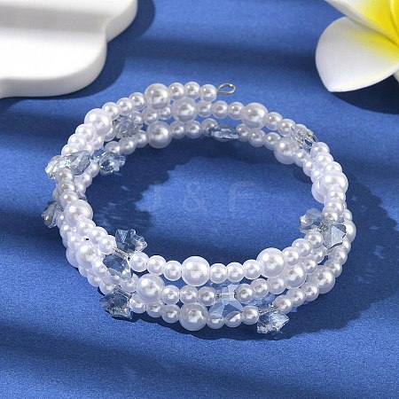 Glass & ABS Plastic Imitation Pearl Beaded Multi-srand Bracelets BJEW-JB12321-03-1