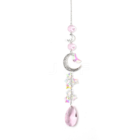 Glass Moon Hanging Suncatcher Pendant Decoration LS-DJEW-PW0008-10B-1