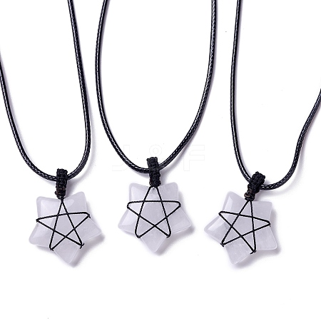 Adjustable Natural Quartz Crystal Star Pendant Necklace NJEW-B086-03H-1