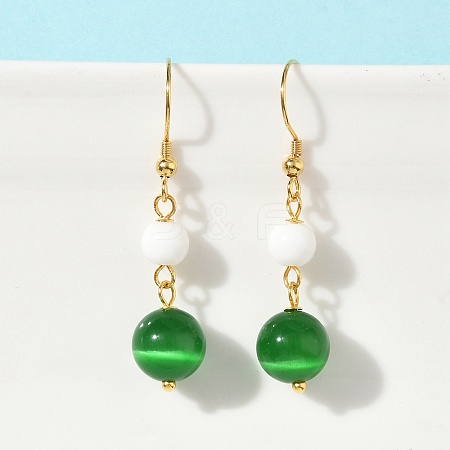 Electroplated 304 Stainless Steel Cat Eye Dangle Earrings EJEW-Z129-14G-03-1