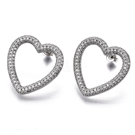 Brass Micro Pave Clear Cubic Zirconia Stud Earrings EJEW-T046-012P-NF-1