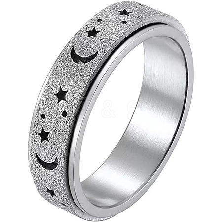 Non-Tarnish Stainless Steel Moon and Star Rotatable Finger Ring MOST-PW0001-005D-05-1