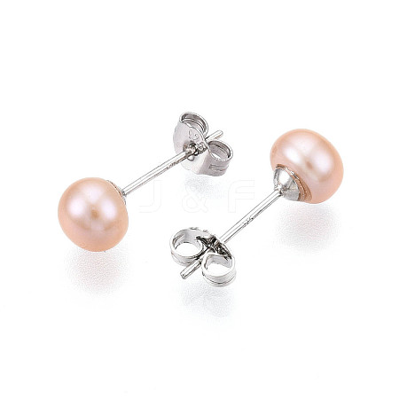 Pearl Ball Stud Earrings EJEW-Q701-01A-01-1
