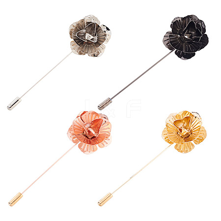 Fingerinspire 4Pcs 4 Colors Alloy Flower Lapel Pins JEWB-FG0001-07-1