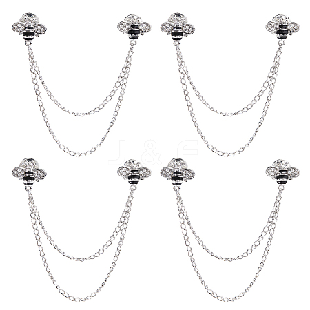 4Pcs Bee Zinc Alloy Rhinestone Fringed Brooches JEWB-FH0002-33P-1