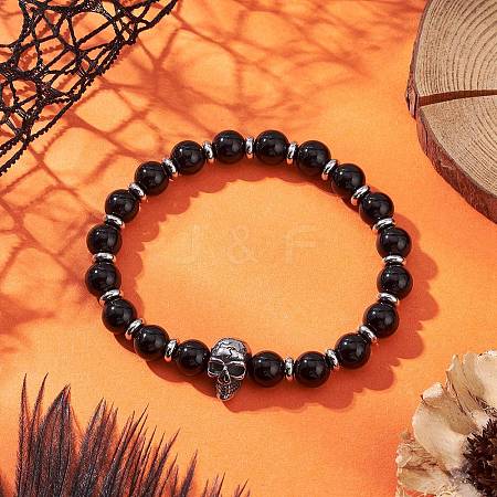Natural Eyeless Obsidian Stretch Bracelets BJEW-JB12184-01-1