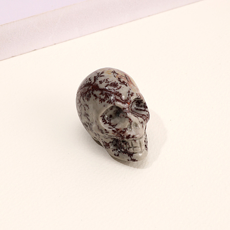 Natural Dendritic Jasper Skull Figurine Display Decorations G-PW0007-061E-1