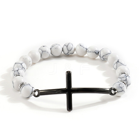 Natural Howlite Beaded Stretch Bracelets for Women Men MG9269-1-1