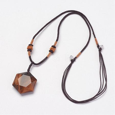 Natural Tiger Eye Pendant Necklaces NJEW-P157-03-1