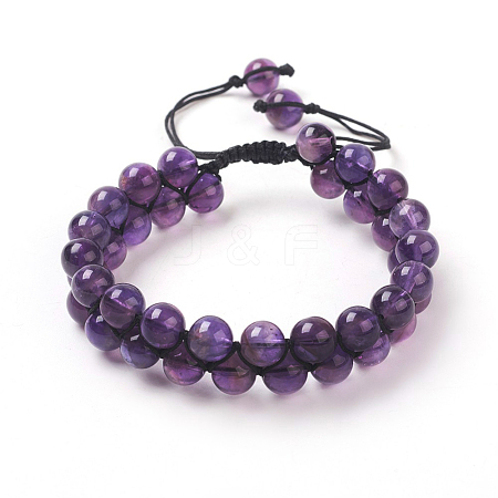 Adjustable Natural Amethyst Braided Bead Bracelets BJEW-E351-01F-1