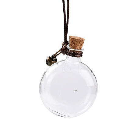 Flat Round Glass Cork Bottles Ornament GLAA-D002-09-1