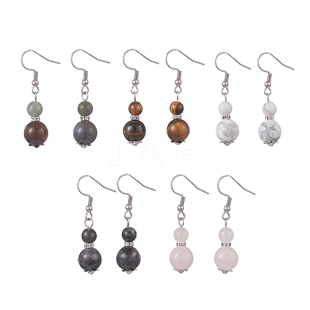 Natural Mixed Gemstone Gourd Dangle Earrings EJEW-JE05259-1